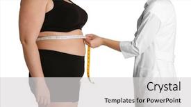  Presentation with weight loss - Slide deck with obesity surgery - doctor measuring stout adult woman background and a light gray colored foreground