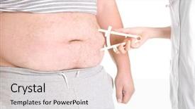  Presentation with patient care and weight loss - Cool new PPT layouts with obesity surgery - female doctor measuring fat backdrop and a light gray colored foreground