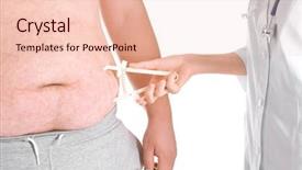  Presentation with patients and weight loss - Beautiful presentation theme featuring obesity surgery - female doctor measuring fat backdrop and a lemonade colored foreground