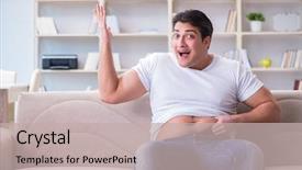  Presentation with weight - PPT theme featuring obesity surgery - man suffering from extra weight background and a mint green colored foreground