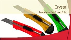  Presentation with knives - Cool new presentation theme with object on white - tool - paper cut knives as traffic lights color backdrop and a cream colored foreground