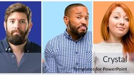  Presentation with group of diverse people - Presentation design enhanced with objections - group of cool people woman background and a  colored foreground