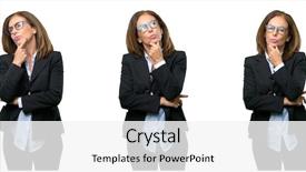  Presentation with thinking - PPT layouts having objections - middle age business woman thinking background and a white colored foreground