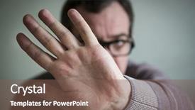  Presentation with show - PPT layouts with objections - upset mature man show stop background and a violet colored foreground