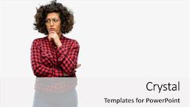  Presentation with arab - Slide deck with objections successes - beautiful arab woman doubt expression background and a  colored foreground