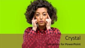  Presentation with arab - Slide deck consisting of objections successes - beautiful arab woman doubt expression background and a  colored foreground