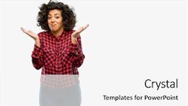  Presentation with arab - PPT theme featuring objections successes - beautiful arab woman doubt expression background and a  colored foreground