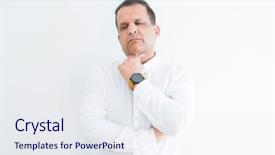  Presentation with thinking - Theme featuring objections successes - middle age man thinking clueless background and a  colored foreground