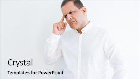 Presentation with thinking - Slides featuring objections successes - middle age man thinking clueless background and a  colored foreground