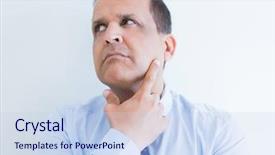  Presentation with thinking - Amazing PPT theme having objections successes - middle age man thinking clueless backdrop and a  colored foreground