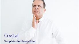  Presentation with thinking - PPT layouts featuring objections successes - middle age man thinking clueless background and a  colored foreground