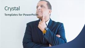  Presentation with critical thinking - PPT layouts enhanced with objections successes - middle age man thinking clueless background and a  colored foreground