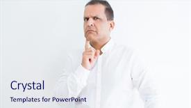  Presentation with systemic thinking - PPT theme consisting of objections successes - middle age man thinking clueless background and a  colored foreground