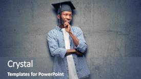  Presentation with black man - Theme having objections successes - young african graduate student black background and a  colored foreground