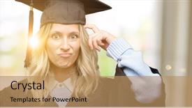 Presentation with future - Colorful PPT theme enhanced with objections successes - young graduate woman doubt expression backdrop and a  colored foreground