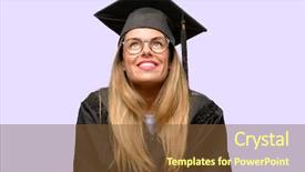  Presentation with university student internship - Slide deck with objections successes - young woman university graduate student background and a  colored foreground