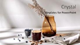  Presentation with flowers vase - PPT theme enhanced with objects-and-drinks-concept-glass background and a light gray colored foreground