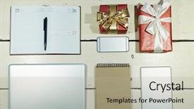  Presentation with buiness - Slides consisting of objects and gadgets for buiness background and a mint green colored foreground