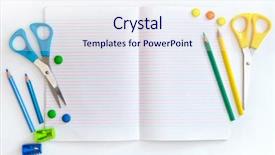  Presentation with school - Cool new slide deck with objects on a white background backdrop and a sky blue colored foreground