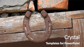  Presentation with old wooden door antique - Slide set consisting of objects wooden planks - abstract old horseshoe over door background and a tawny brown colored foreground