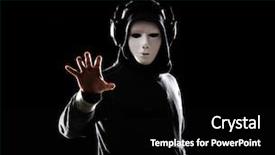 Presentation with hacker white - Cool new PPT theme with obscured dark face data thief backdrop and a black colored foreground