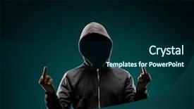  Presentation with internet security - Beautiful PPT theme featuring obscured dark face data thief backdrop and a ocean colored foreground