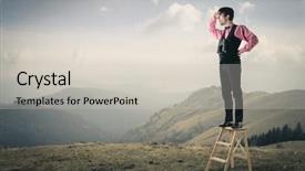  Presentation with explorer - Colorful PPT theme enhanced with observation - explorer observing the horizon backdrop and a soft green colored foreground