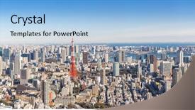  Presentation with tokyo - Theme having observation - tokyo tower with skyline background and a light blue colored foreground