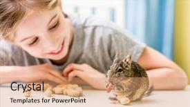  Presentation with nuts - Theme having observation - young girl observe the degu background and a coral colored foreground
