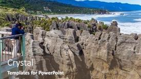  Presentation with stacked rocks - Slides with observation-deck-woman-takes-pictures background and a  colored foreground