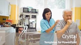  Presentation with doctor examining a newborn baby - Slides having observation medical observation - female doctor examining a patient background and a coral colored foreground