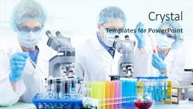  Presentation with laboratory - Presentation theme enhanced with observation medical observation - science team working with microscopes background and a sky blue colored foreground