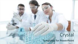  Presentation with tea leaves test tube - Presentation having observation medical observation - scientist holding test tube background and a light blue colored foreground