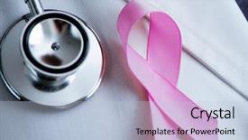  Presentation with pink ribbon - Presentation theme consisting of observation medicine - closeup of a young caucasian background and a light blue colored foreground