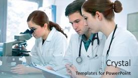  Presentation with microbiology fungi chemical research - Colorful theme enhanced with observation medicine - group of young clinicians experimentation backdrop and a light blue colored foreground