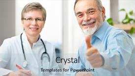  Presentation with patient and doctor - Amazing PPT theme having observation medicine - happy senior patient and doctor backdrop and a light blue colored foreground