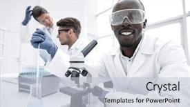  Presentation with modern medicine cardiology concept mixed - Slides with observation medicine - modern scientist uses a microscope background and a lemonade colored foreground