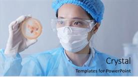  Presentation with petri dish - Audience pleasing presentation theme consisting of observation medicine - scientist checking petri dish backdrop and a light blue colored foreground