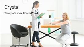  Presentation with exercise doctor - PPT layouts consisting of observation medicine - young female doctor observing overweight background and a white colored foreground