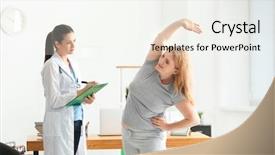  Presentation with exercise doctor - Colorful PPT layouts enhanced with observation medicine - young female doctor observing overweight backdrop and a sky blue colored foreground