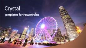  Presentation with spinning wheel - Cool new PPT theme with observation wheel hong kong backdrop and a navy blue colored foreground