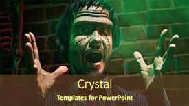  Presentation with scientist - Presentation design featuring obsessed-scientist-a-scary-man background and a tawny brown colored foreground