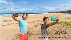  Presentation with social media - PPT theme enhanced with obsession - self absorbed young people taking background and a coral colored foreground