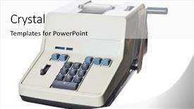  Presentation with obsolete - Slides featuring obsolete calculator isolated on white background background and a white colored foreground