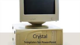  Presentation with obsolete - Cool new theme with obsolete computer set isolated backdrop and a coral colored foreground