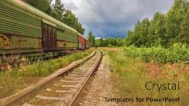  Presentation with obsolete - Cool new slide deck with obsolete-railway-wagons-abandoned backdrop and a gold colored foreground