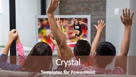  Presentation with athletic shoe - Presentation theme having obstacle race - athletic man practicing show jumping background and a tawny brown colored foreground