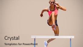  Presentation with athletic shoe - Presentation design having obstacle race - athletic woman practicing show jumping background and a soft green colored foreground