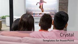  Presentation with athletic shoe - Cool new presentation theme with obstacle race - athletic woman practicing show jumping backdrop and a coral colored foreground