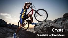  Presentation with rider - Presentation design having obstacles - bicycle rider crossing rocky terrain background and a dark gray colored foreground